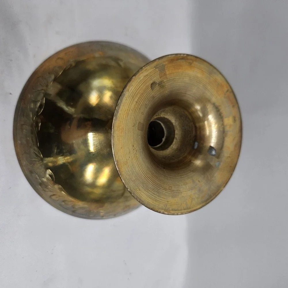 VINTAGE  ZY India World Gift‎ Brass Footed Pedestal Bowl BRASS ETCHED